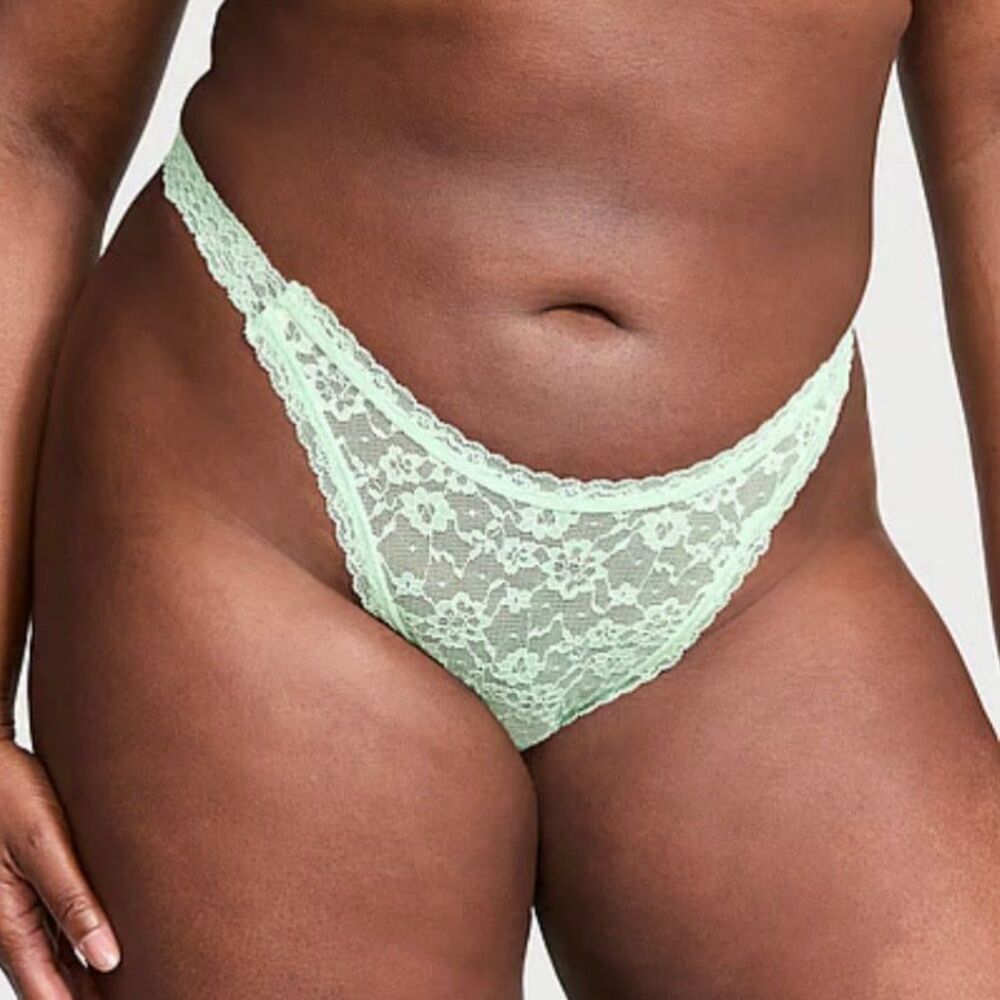 NWT New Victoria’s Secret Lace Panty Brazilian Panty Pretty Mint Floral LG - Picture 4 of 7